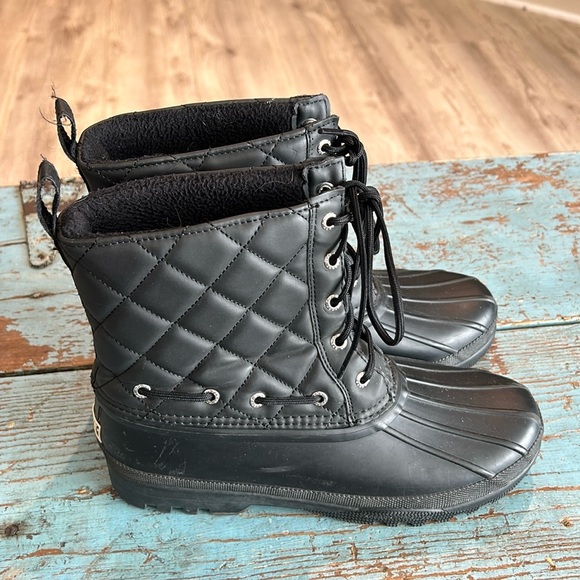 Sperry Quilted Black Duck Boots Womens Waterproof Fleece-Lined Winter Boots Sz 8 - Picture 2 of 7